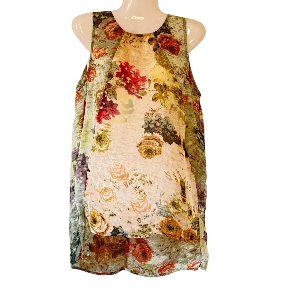 Sophie Rue Anthropologie Forrest Fairy Top Contrast Patchwork Floral High Low  S